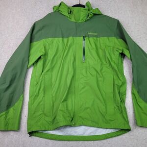 Marmot Membrane Rain Jacket Mens Large Green ColorBlock Full Zip Packable Hood